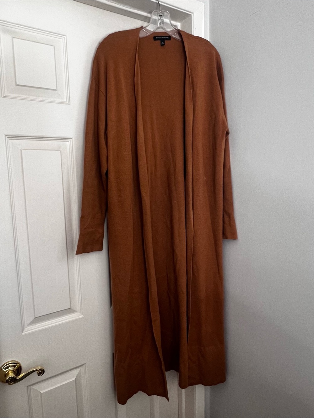 Banana Republic Open Front Duster Cardigan Womens L Camel Brown Minimalist